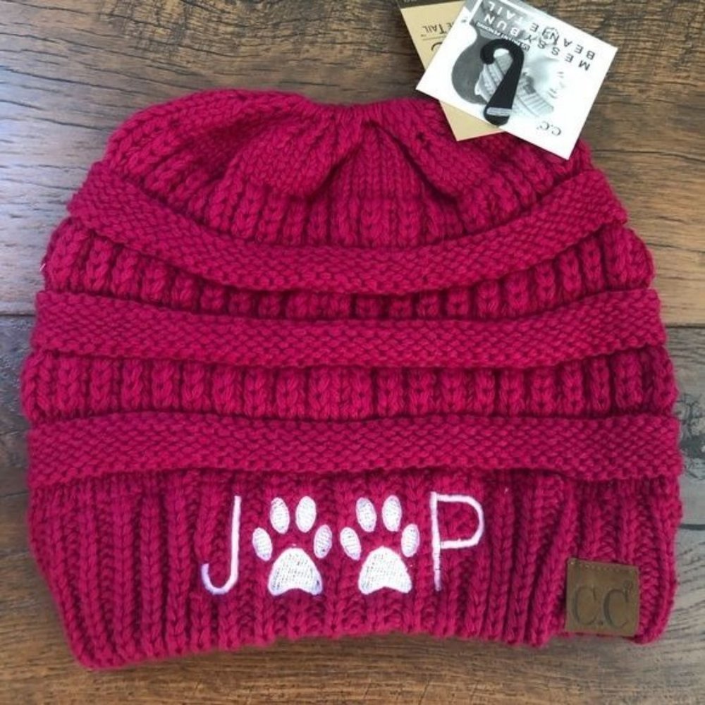 Jeep Paw‎ Print Pony Tail Messy Bun Beanie